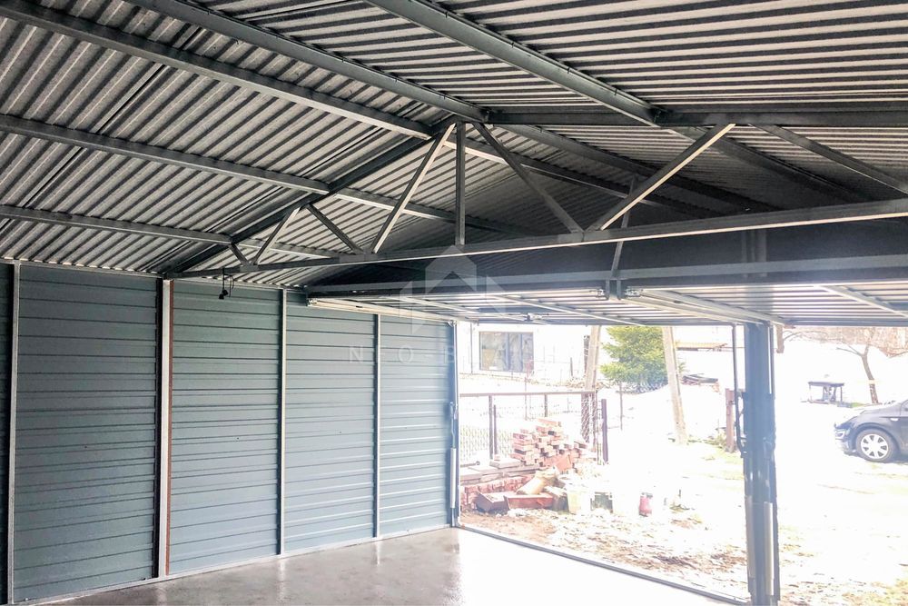 Garaż Blaszany 6X6M - 2X Brama - Drzwi - Drewnopodobny - Nb102
