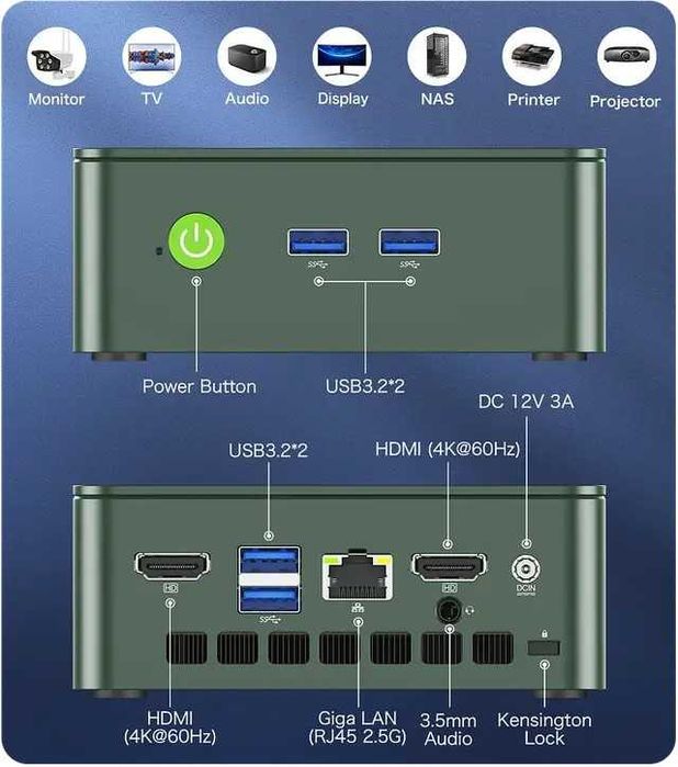 Міні-ПК GMKtec G2, Intel N100, 12GB RAM, 512GB SSD, Windows 11 Pro