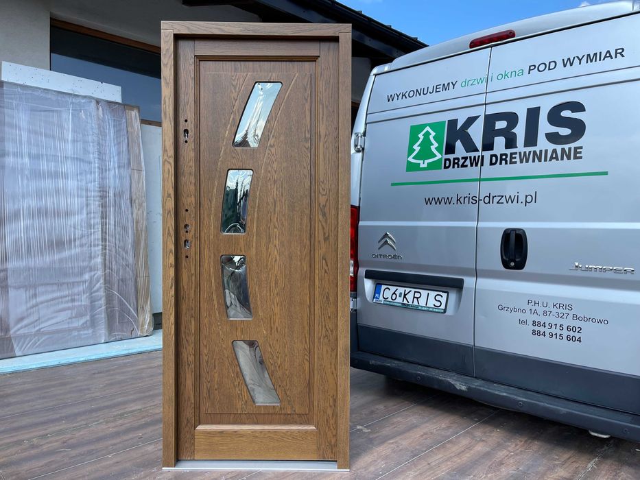 Drzwi zewnętrzne drewniane OD RĘKI stary dąb 88x204 NIETYPOWE