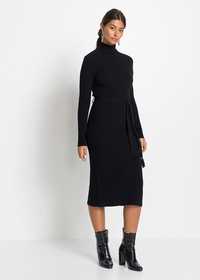 B.P.C sukienka dzianinowa midi czarna z wiązaniem ^36/38