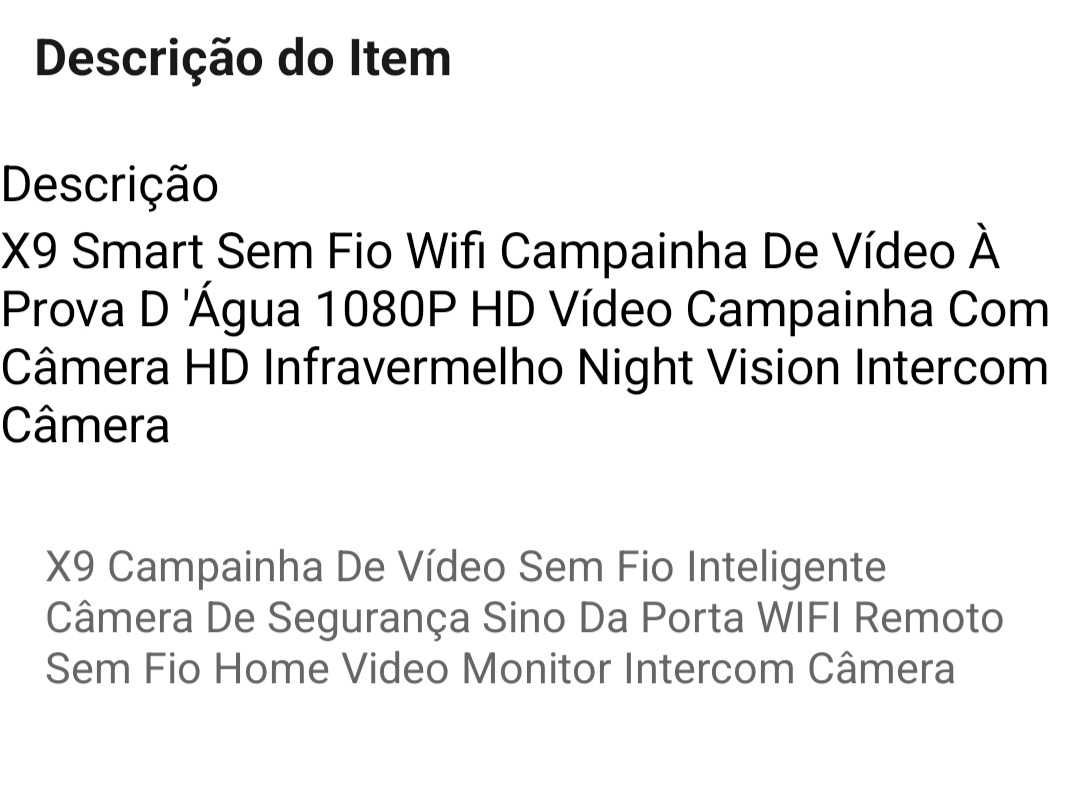 Campainha X9 wifi sem fio inteligente