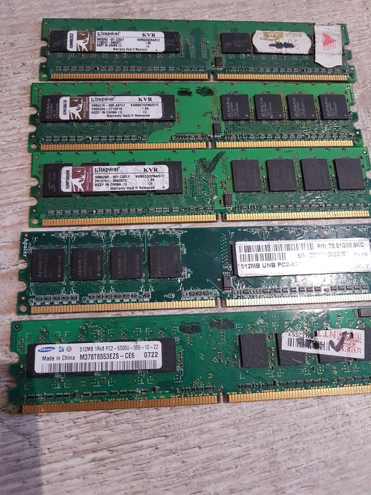 Pamięć RAM ddr2 kość 512MB UNB PC2-4300 CL4 apacer kingston