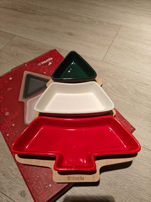 HOMLA Bambusowa deska do serwowania z kamionkowymi miseczkami