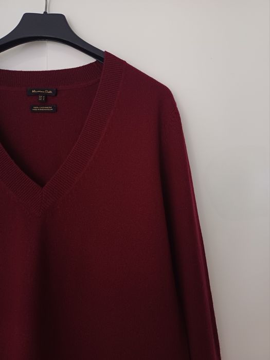 Massimo Dutti 100% kaszmir kaszmirowy sweter dekolt V bordowy burgund