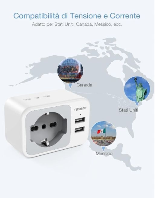 TESSAN Amerykański adapter z 2 USB, adapter amerykański z 2 gniazdami