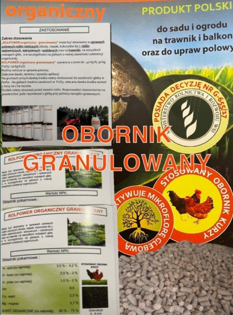 Wapno kreda  Granulowane kredowe Magnezowe, Obornik Granulowany Kurzy