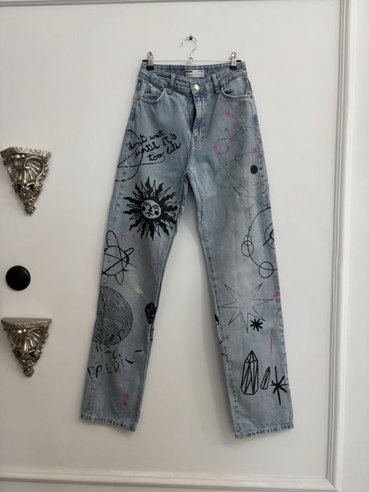 Jeansy wedges Bershka XS print