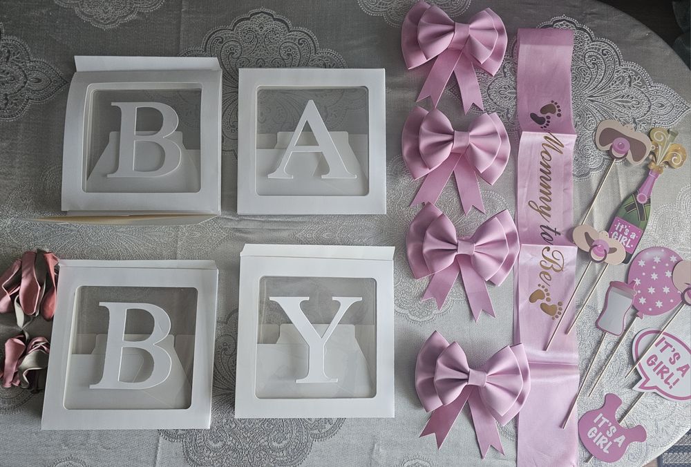 Zestaw dekoracji na baby shower gender reveal pępkowe