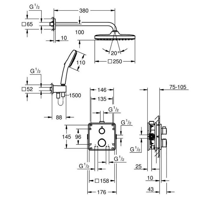 34871000 Grohe Grohtherm Душова система прихов. монтажу з термостатом