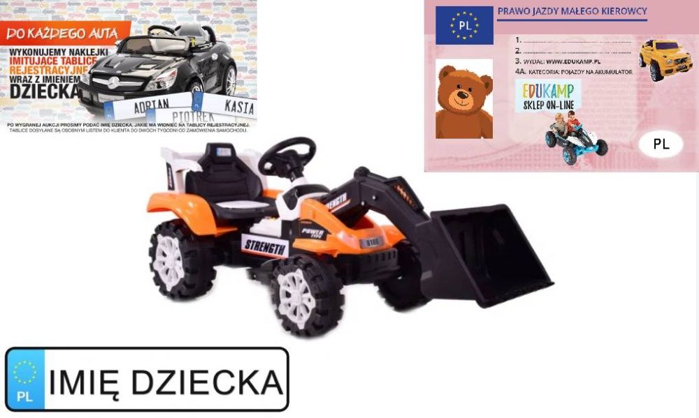 Traktor na akumulator 2x45W PILOT 2.4ghz. Koparka dla dziecka