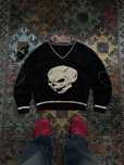 Bardzo Piękny Y2k Sweter Wiskoza Czaszka Skull Luxury V-neck