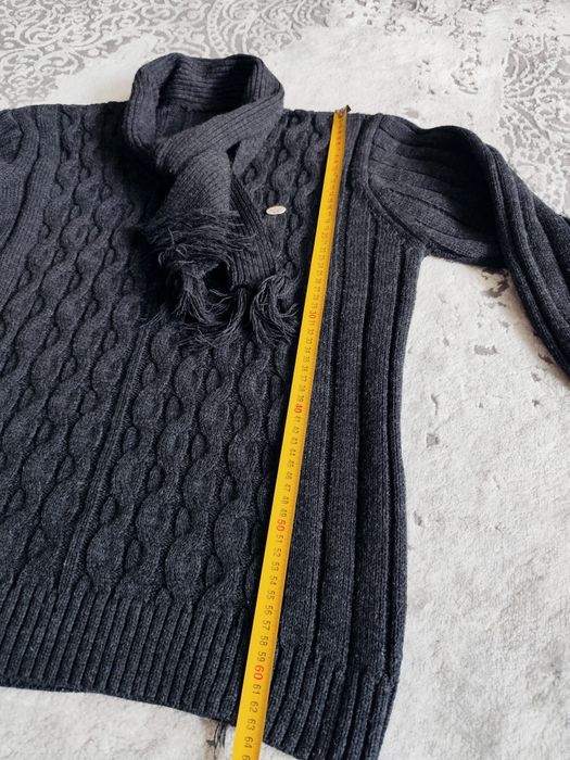 Sweter warkocz kołnierz szalik 50% wełna Yeni Bectas triko L