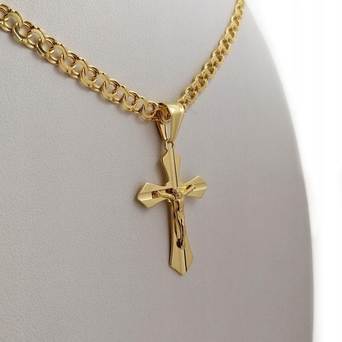 Elegancki Łańcuszek Złoty Męski Z Krzyżem 925/585 Na Prezent + Dedykac