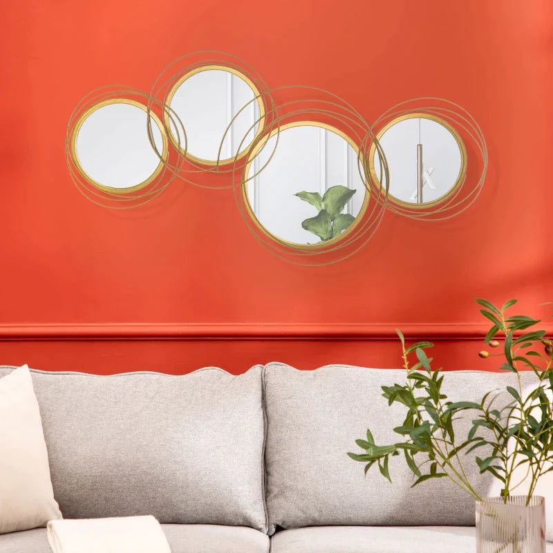 Conjunto de 4 Espelhos de Parede Belle com efeito 3D Dourado