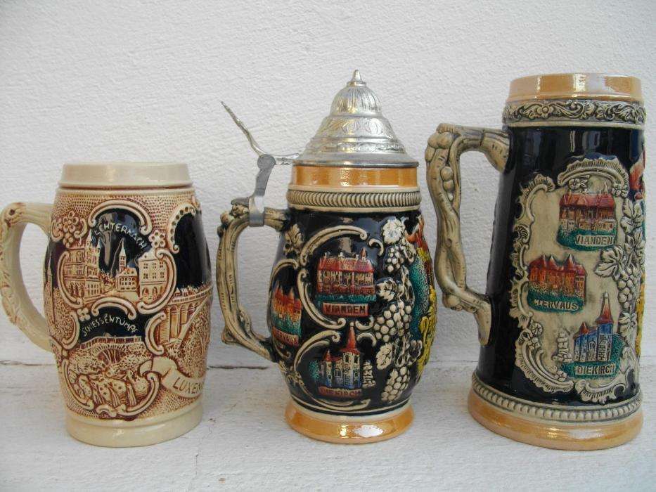3 canecas de cerveja vintage do Luxemburgo