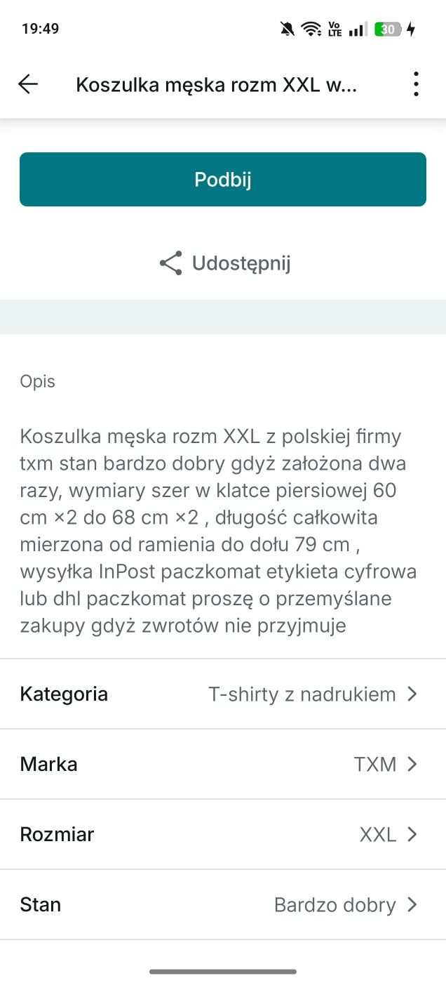 Koszulka męska  txm rozm XXL wysyłka InPost paczkomat etykieta cyfrowa