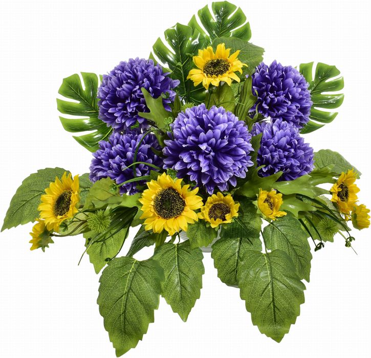 Stroiki na cmentarz grób sztuczne chryzantemy kwiaty słonecznik donica