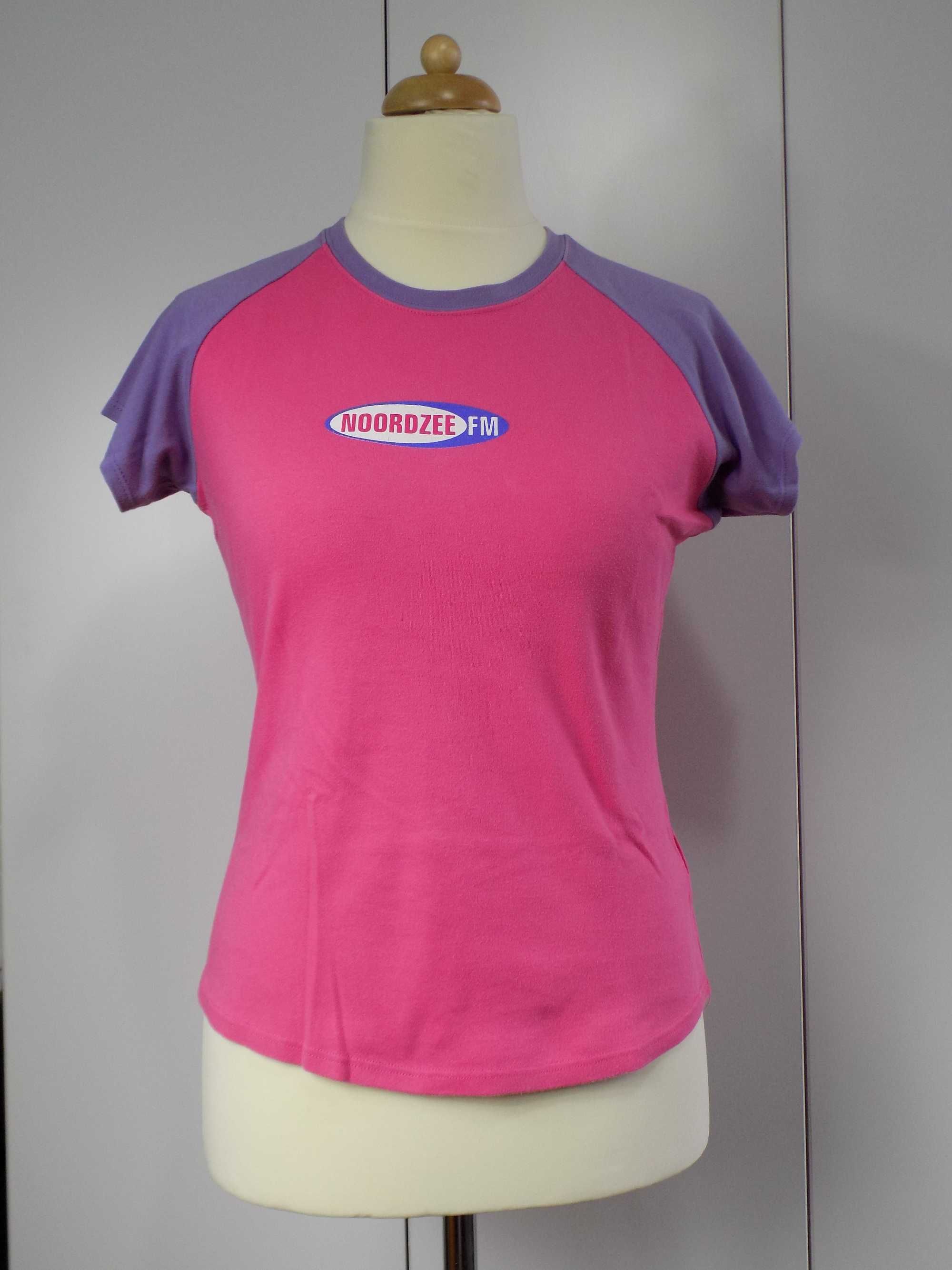 T-shirt koszulka różowa z fioletowymi rękawkami raglan L/XL