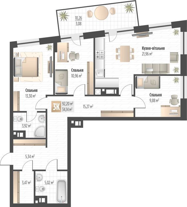 Продаж 3 кім. квартири SOUL PARK вул П. Орлика 92.2 кв.м 5 поверх
