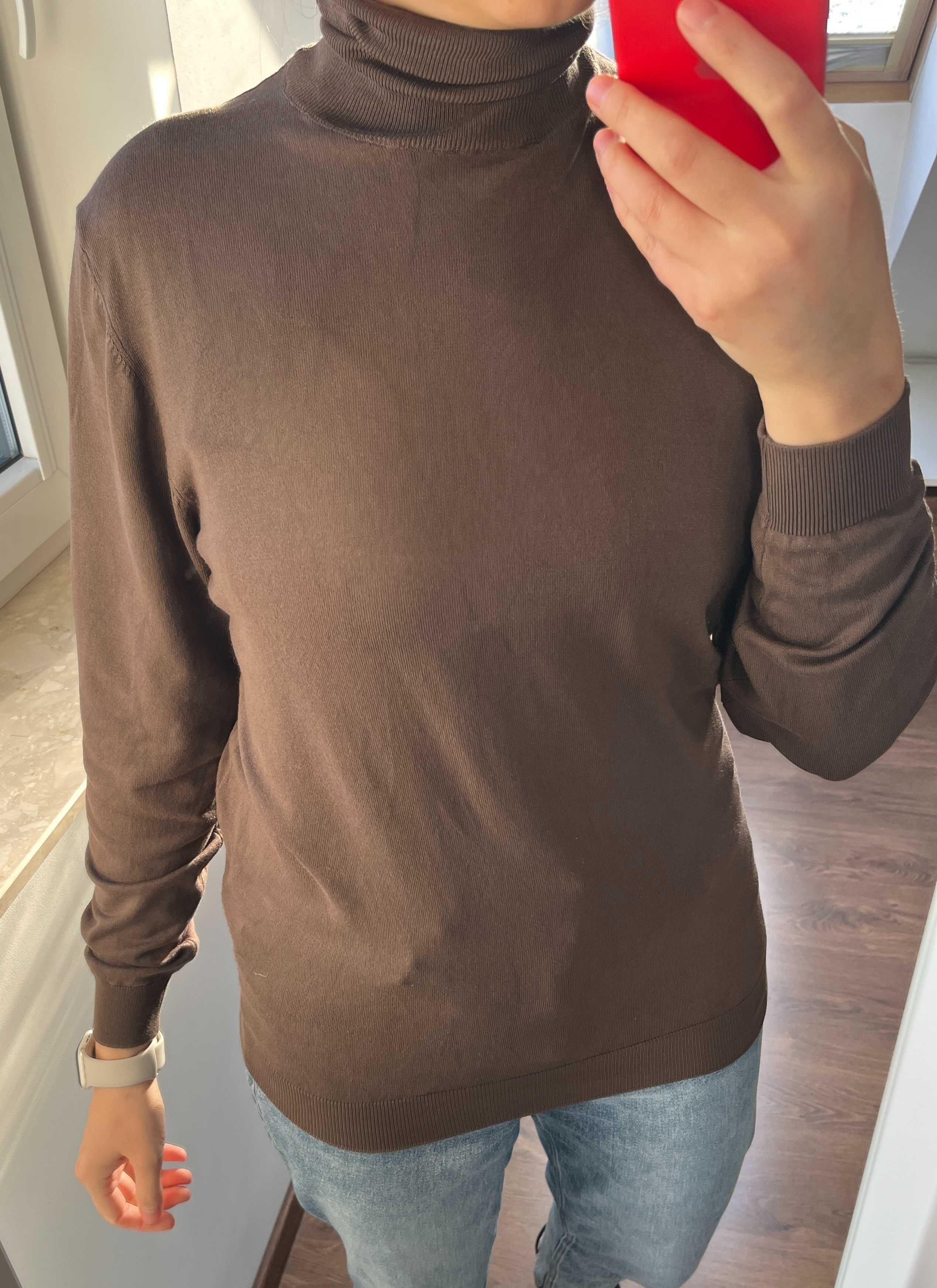ZARA Wiskozowy Sweter z Golfem Rozmiar L Czekoladowy brąz