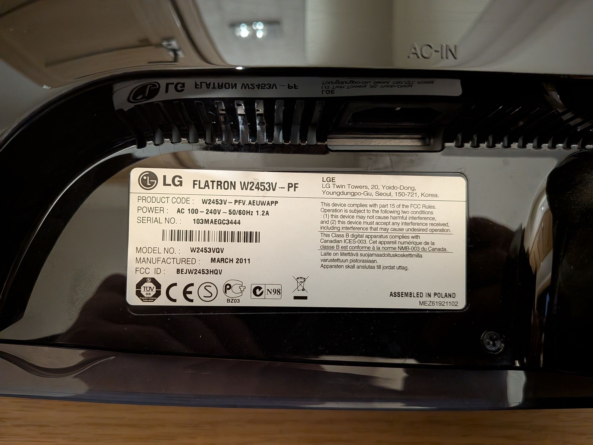 Monitor 24' LG Flatron W2453V