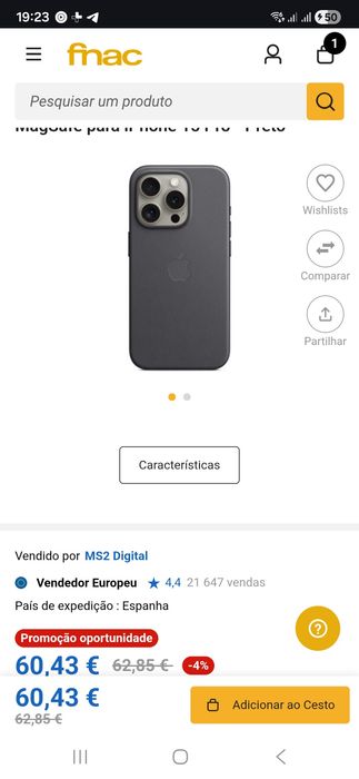 Capa preta Iphone em Tecido Magsafe