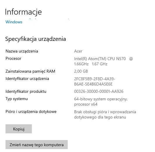 Laptopa Acer Aspire One D257 10.1” dysk SSD