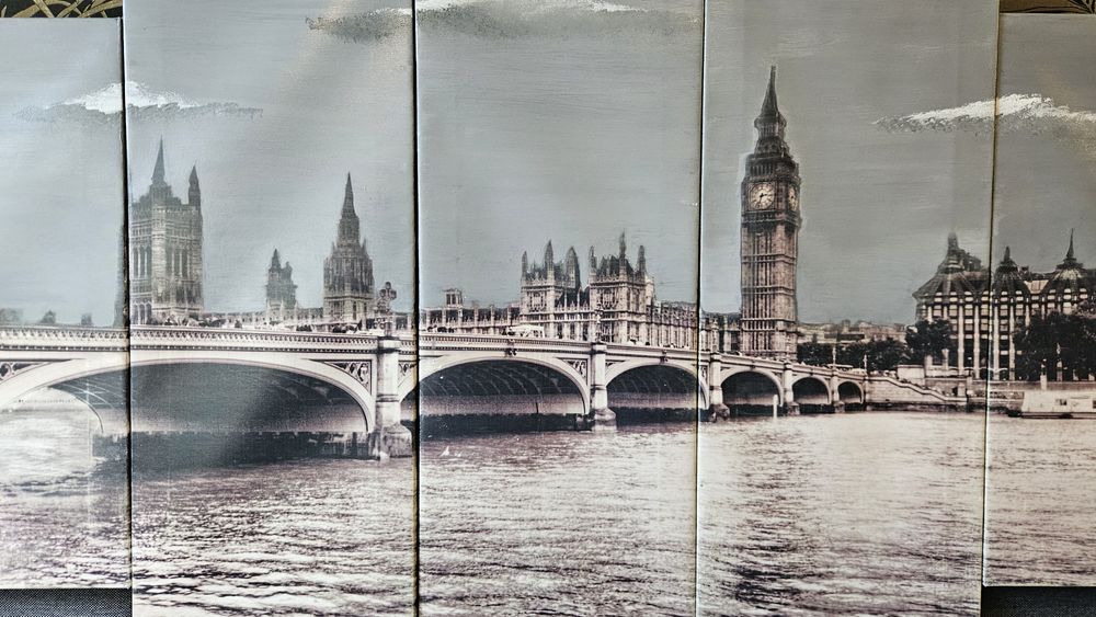 Ogromny gigantyczny duzy obraz tryptyk Londyn London Tamiza 210x100