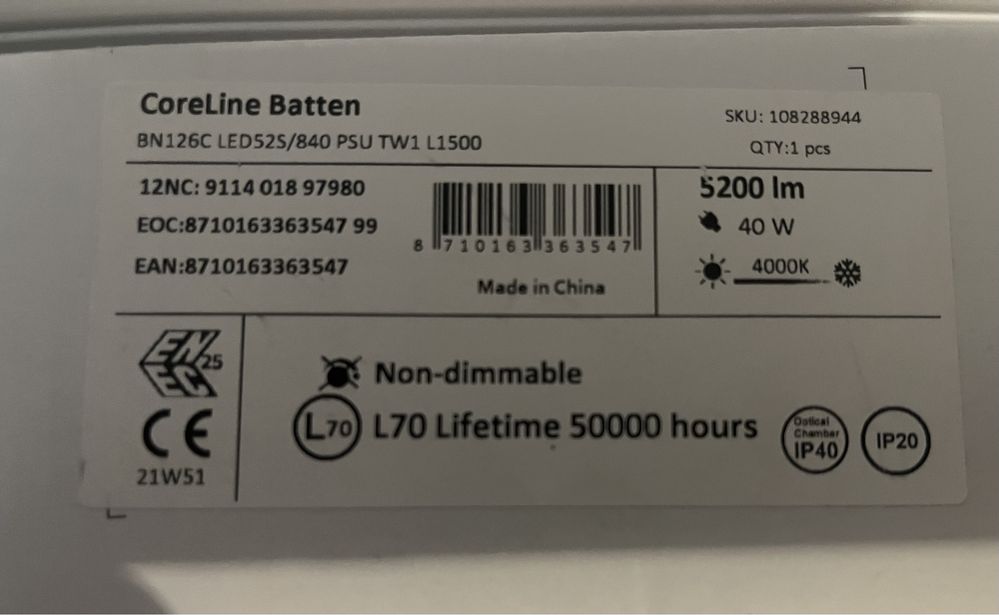 Belka/Oprawa Philips LED CoreLine Batten BN126C z akumulatorami - 2SZT