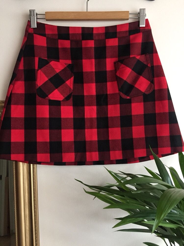 H&M spódnica krata czarny czerwony święta sesja