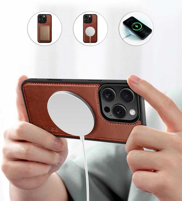 Ocase etui skórzane magsafe iPhone 16 Pro z klapką ciemny brąz 2w1