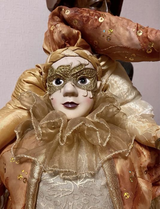 Коллекционная интерьерная кукла, арлекин, клоун, шут