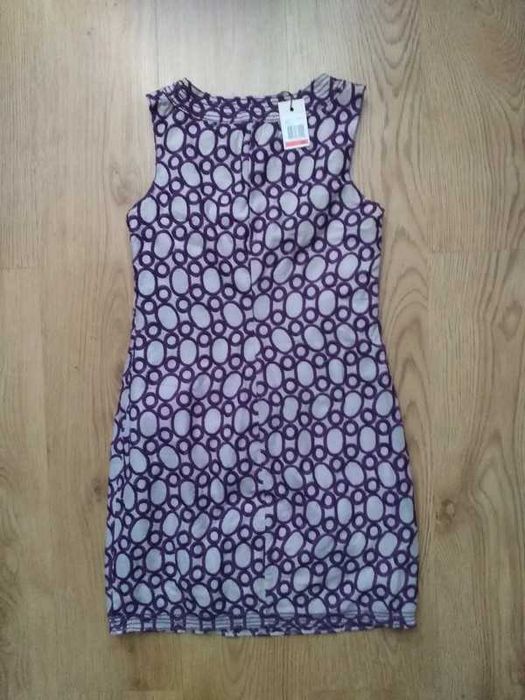 Nowa sukienka letnia suknia bawełna 34 XS Macy's beżowa fioletowa