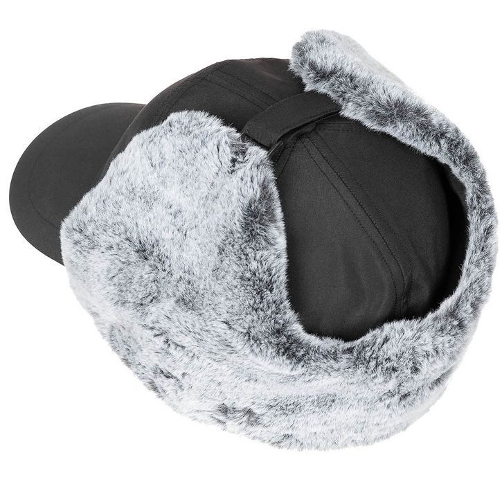 czapka z daszkiem traper zimowa czarna