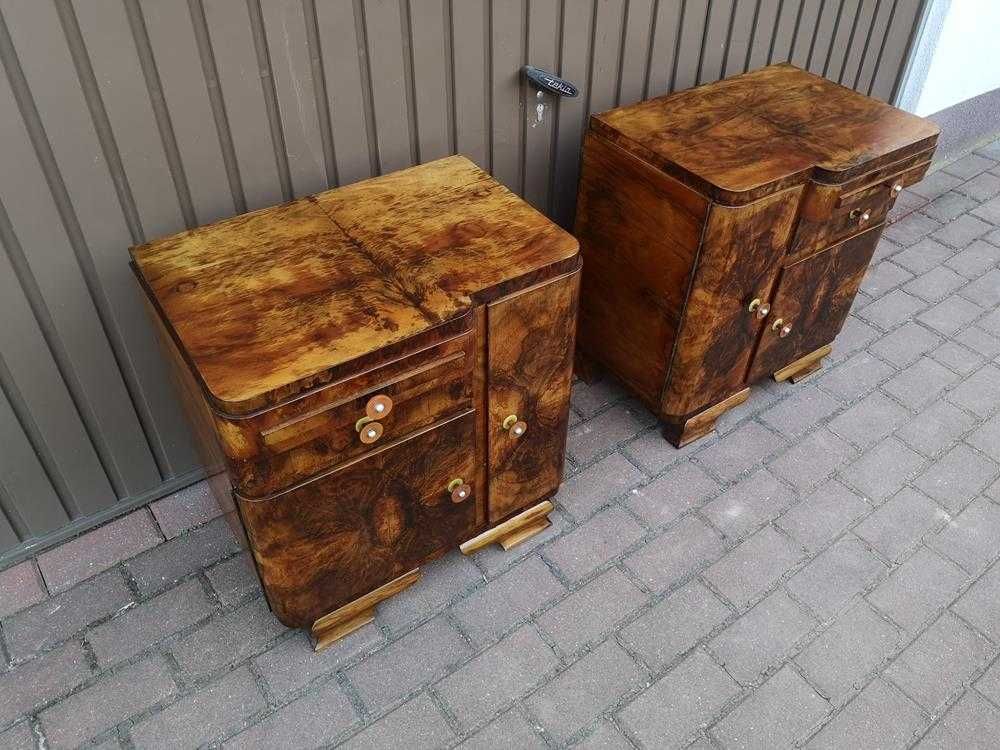 Stoliki Szafki Nocne Art Deco Orzech Stare Antyk Komplet Okazja.