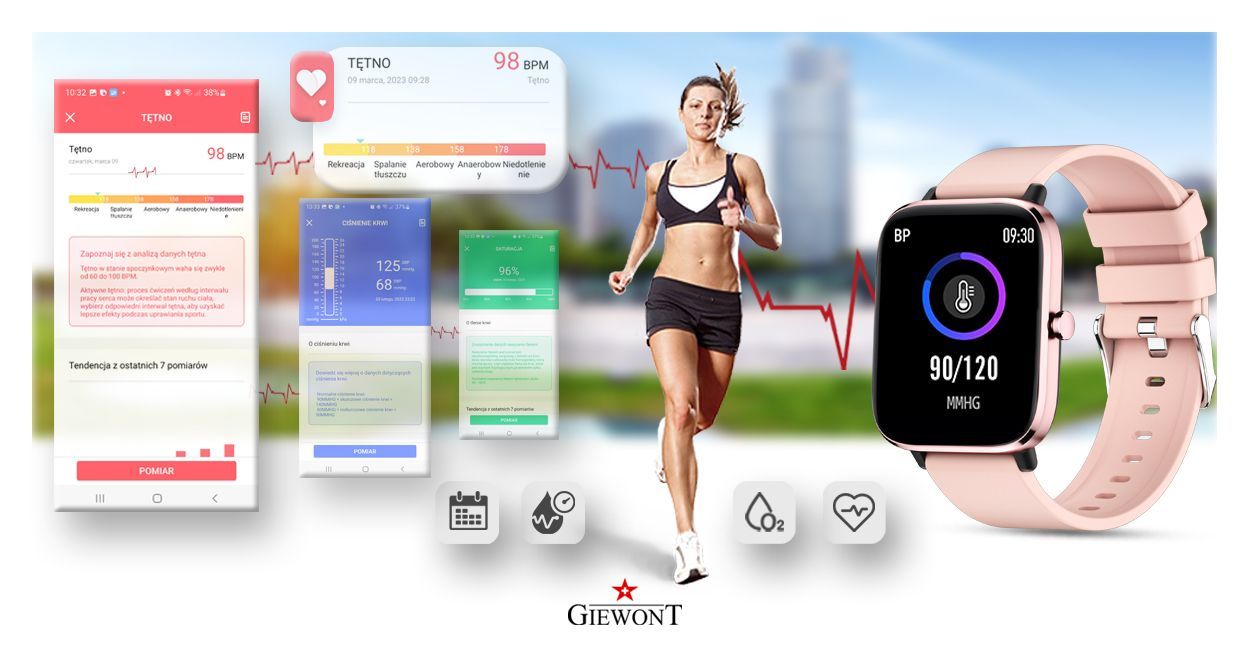ZEGAREK SMARTWATCH z funkcją Dzwonienia RÓŻOWY damski PL MENU