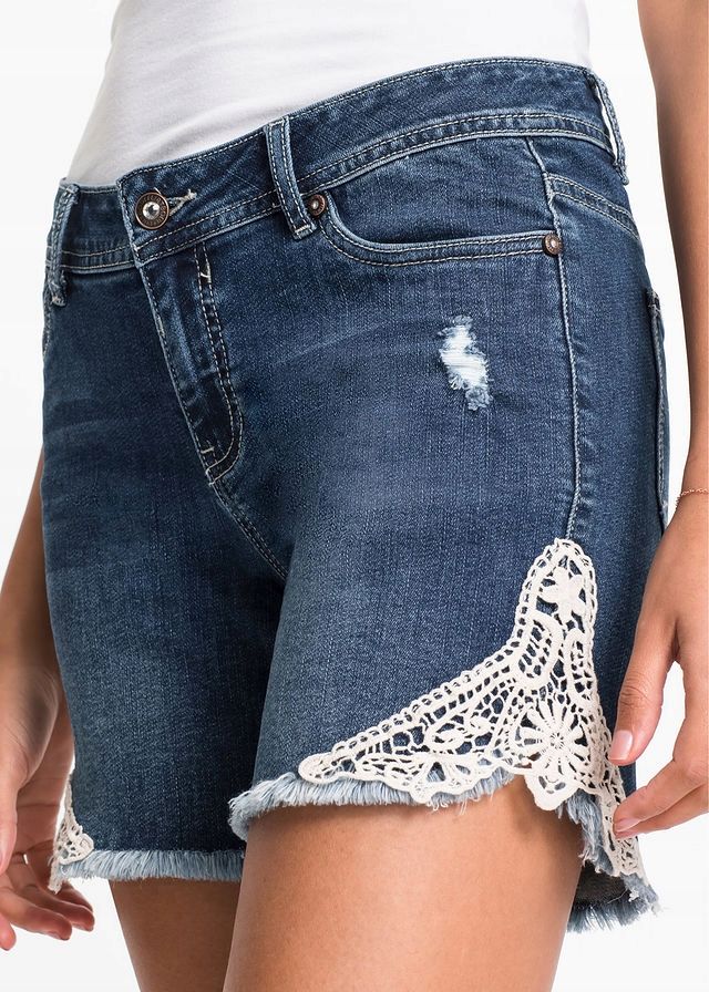 bonprix jeansowe spodenki damskie koronka kieszenie 42-44