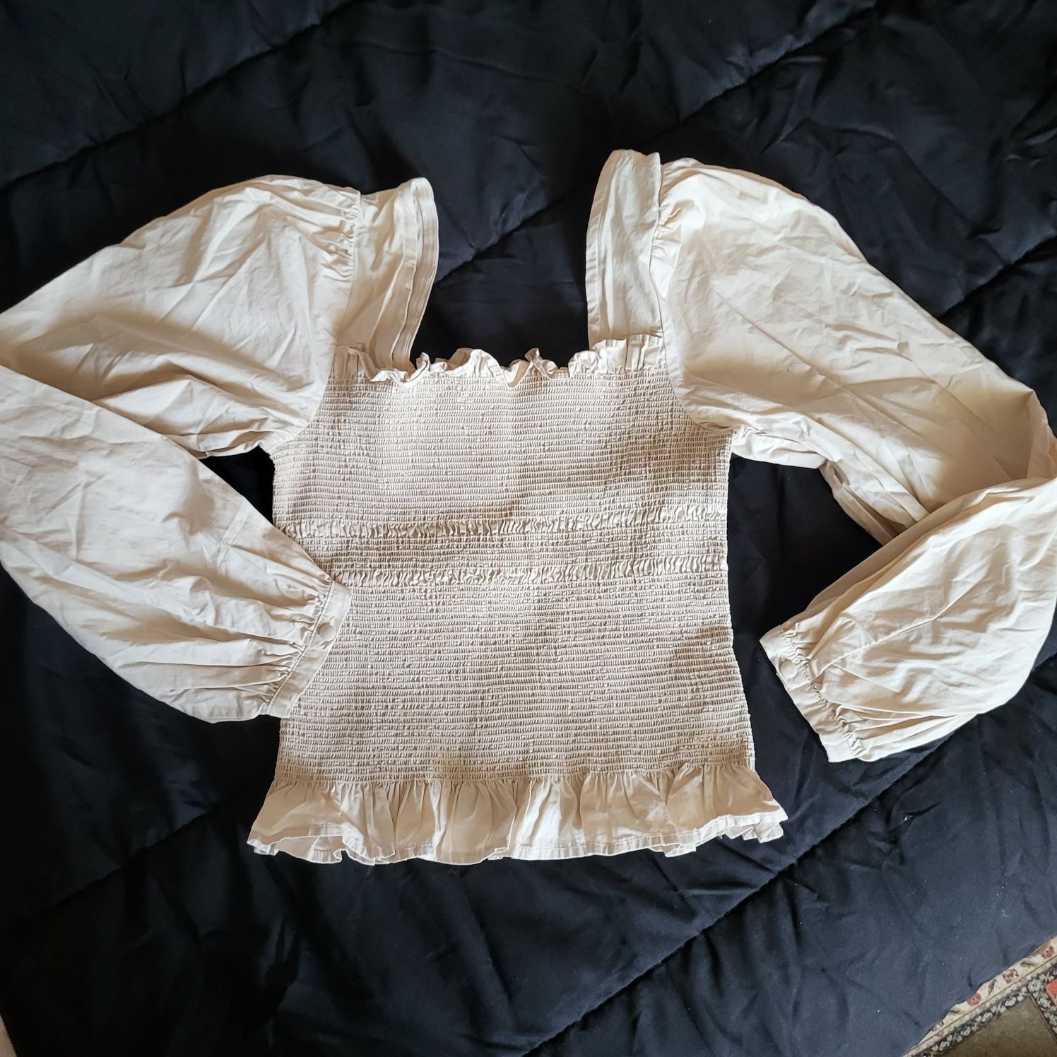 Блуза кофта резинка коттон с рукавом пышным XS-S-M-L бежевый