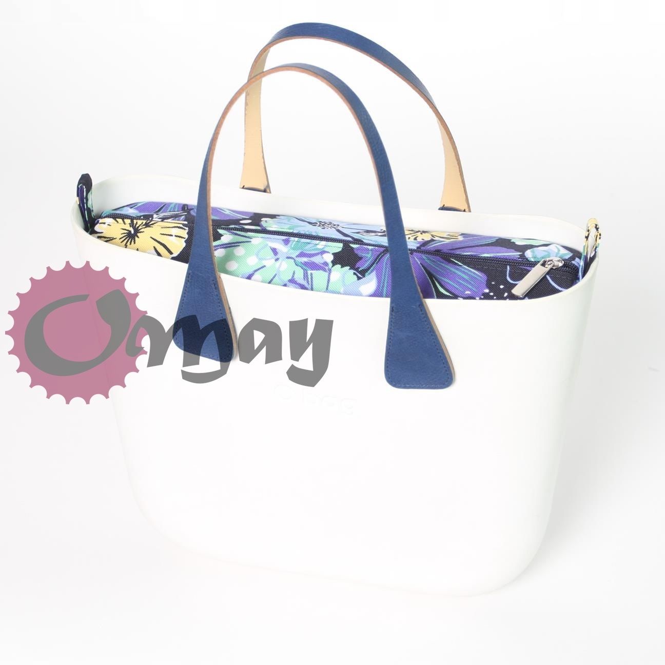 GRANATOWY organizer OBAG MINI +OPASKA kwiaty żółty 2 kieszenie OMAY