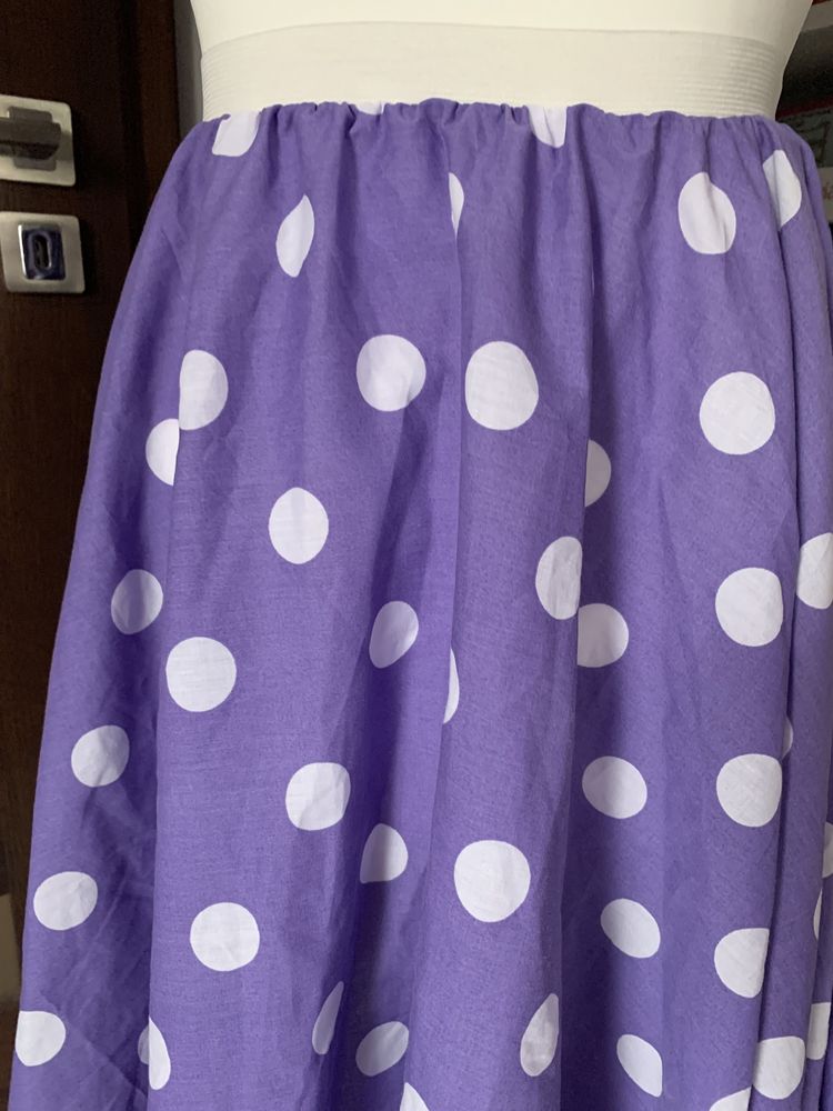 Spódnica retro w groszki pinup polka dota liliowa rozkloszowana