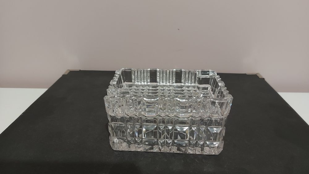 Stara kryształowa popielniczka z papierośnicą PRL  antyk