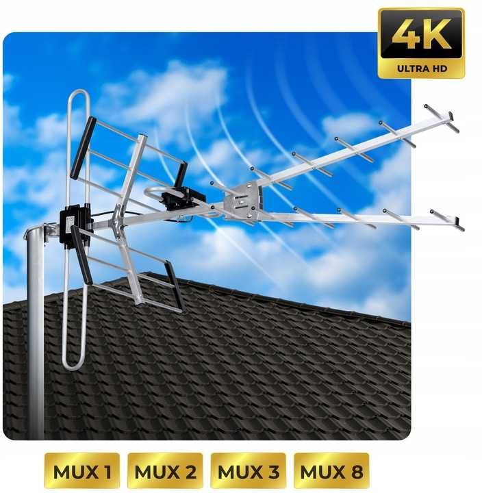 Antena zewnętrzna kierunkowa DVB-T2 Ultra HD 4K z filtrem LTE