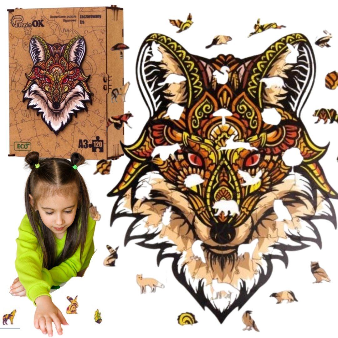 Puzzle drewniane układanka zaczarowany lis lisek