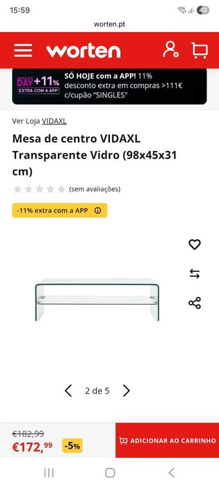 Mesa de vidro temperado 98x45x31