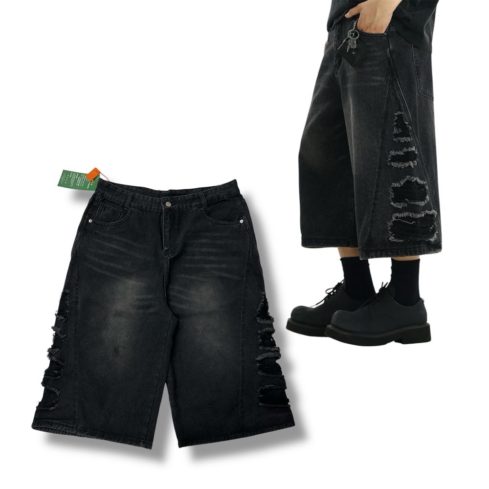 Baggy distressed opium y2k shorts опіум широкі подерті чорні шорти