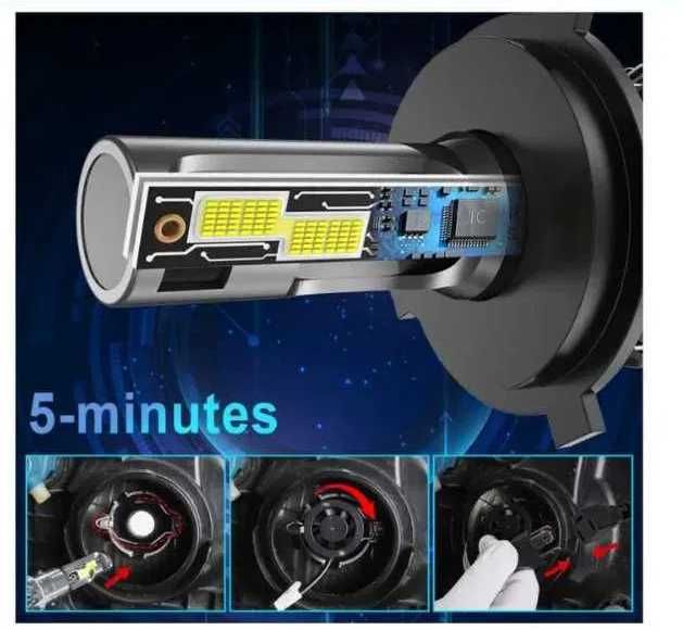 H4 LED 12000LM, 2x żarówka samochodowa LED 6500K, 12V, 50W