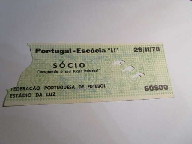 bilhete antigo futebol 1978 Portugal vs escócia