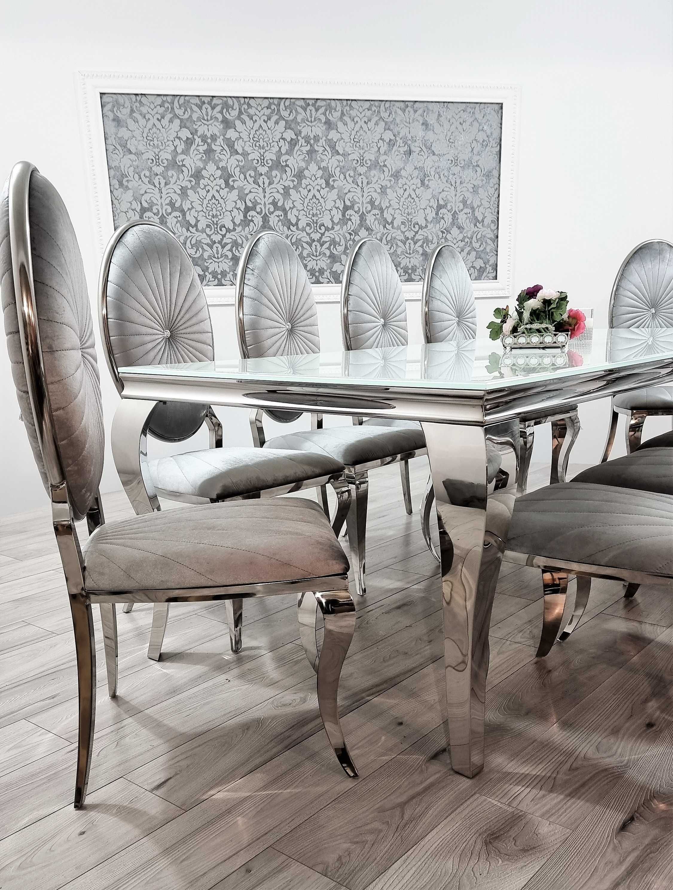 Jadalnia glamour Stół 240/100 + 10 Krzeseł Oval Premium Silver