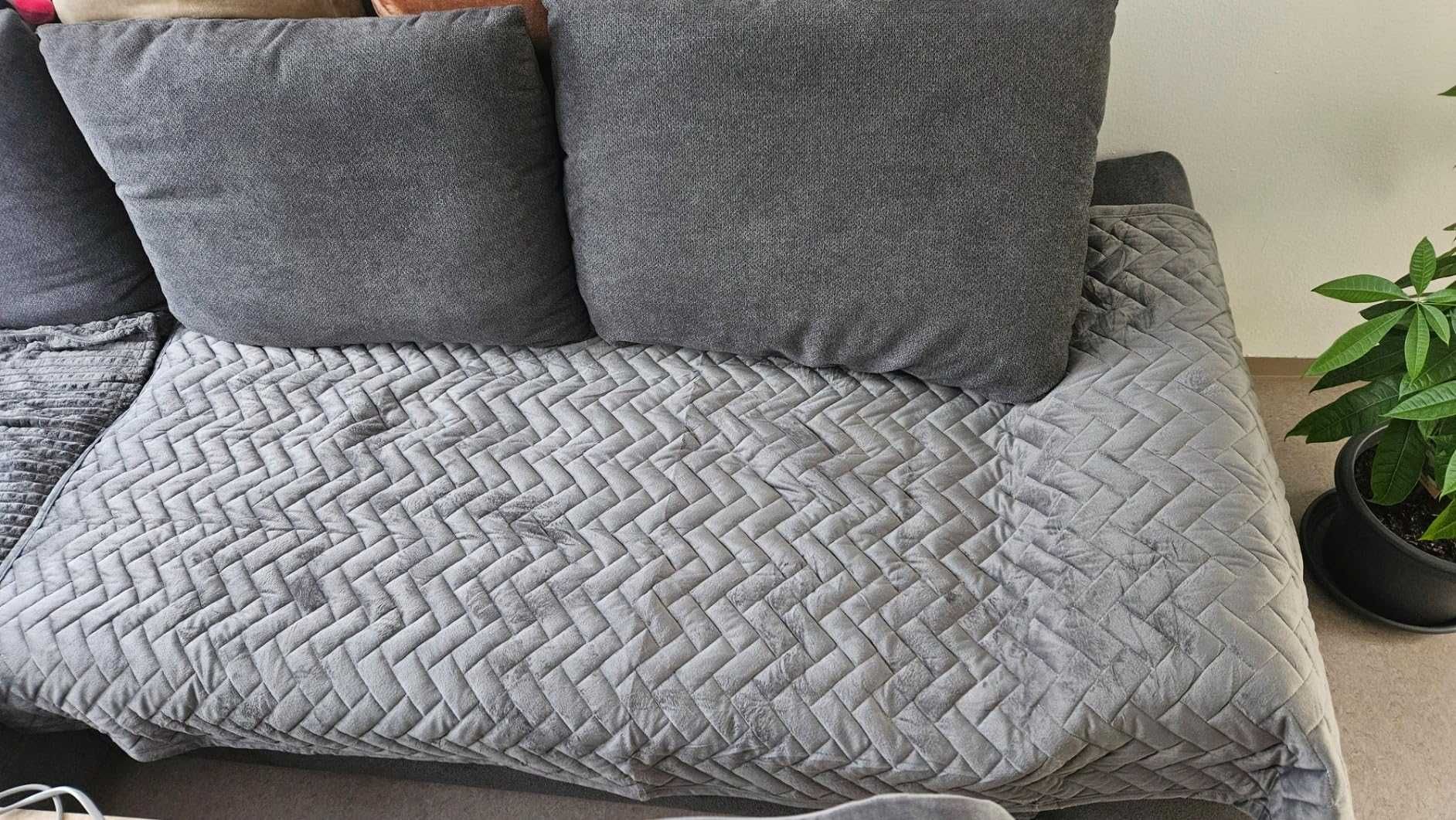 Pokrowiec na sofę narzuta na kanapę miękki ciemno szary 90 x 160 cm