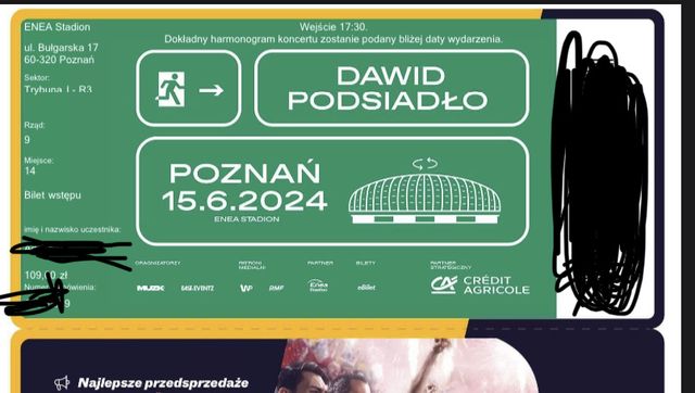 Dwa bilety Dawid podsiadło poznan 2024 15.06